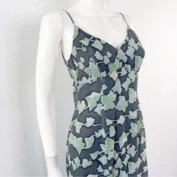 Vintage Rampage Maxi Dress Size 5 Ivy Leaf Print V-Neck Bohemian Sundress Grunge - Picture 2 of 10